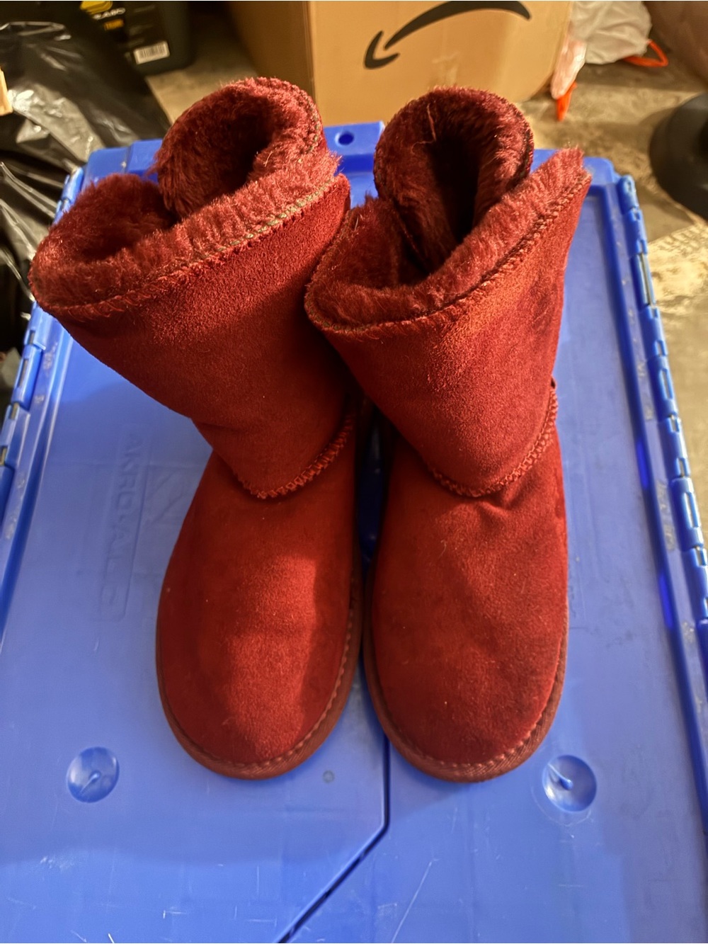 Women's Burgundy Faux-Suede Plush-Lined Ankle Booties